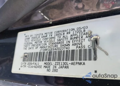 2004 Toyota Corolla Le from USA, damaged, VIN JTDBR32E642023740